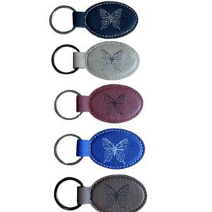 Designed Front Leather Oval Keychain
